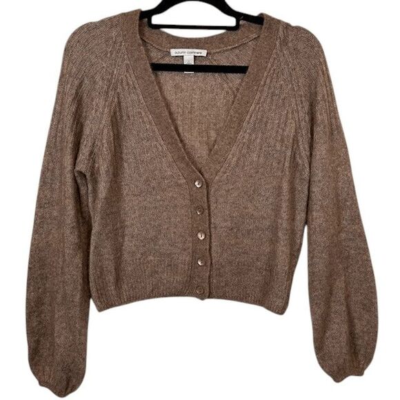 Autumn Cashmere Silk Marled Mulch Balloon Sleeve V-Neck Cardigan Size Small - Picture 2 of 11